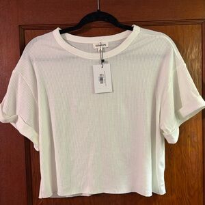 Sugarlips Women's Cream Ribbed Short Sleeve Tee